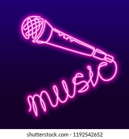 Continuous Line Drawing of Vector wired microphone icon. Karaoke neon sign, bright signboard, light banner. Karaoke Bar logo, emblem.