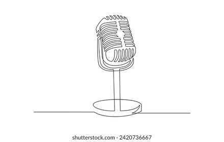 Continuous Line Drawing of Vector wired microphone icon design