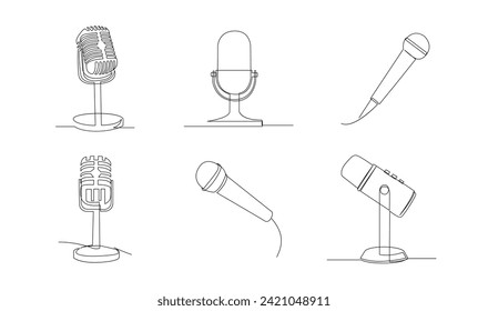 Continuous Line Drawing of Vector wired microphone icon design