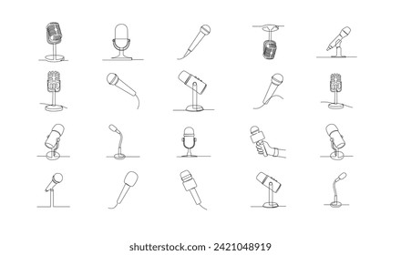 Continuous Line Drawing of Vector wired microphone icon design