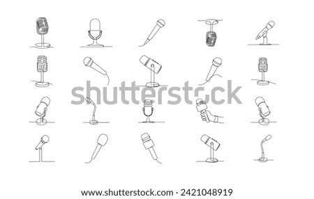 Continuous Line Drawing of Vector wired microphone icon design