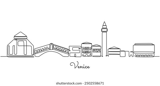 Dibujo de línea continua del horizonte de la ciudad de Venecia, Italia. Un concepto de diseño de Vector gráfico que ilustra la ciudad.