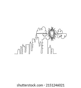 Continuous line drawing. view of high rise building with sunny sky. Illustration icon vector