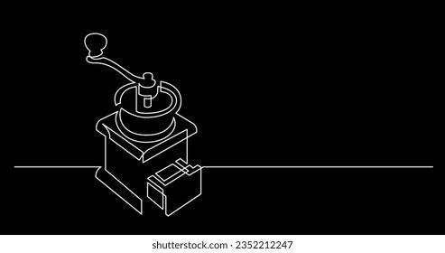 continuous line drawing of vintage manual coffee grinder