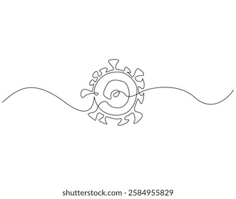 Continuous line drawing of virus. Single line illustration of corona virus. Corona virus, bacteria concept. Editable outline