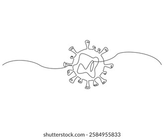 Continuous line drawing of virus. Single line illustration of corona virus. Corona virus, bacteria concept. Editable outline