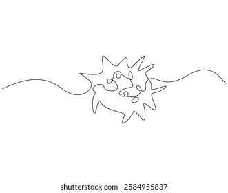 Continuous line drawing of virus. Single line illustration of corona virus. Corona virus, bacteria concept. Editable outline