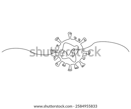 Continuous line drawing of virus. Single line illustration of corona virus. Corona virus, bacteria concept. Editable outline