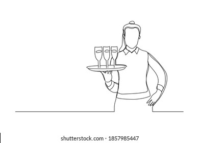 kontinuierliche Zeichnung der Kellner, die für den Kunden Glaswein bestellen. Eine Linie Kunstkonzept von Restaurant Bar und Café-Mitarbeiter. Vektorgrafik
