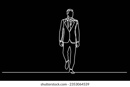 continuous line drawing of walking businessman in suit