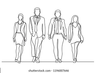 continuous line drawing of walking team of professionals