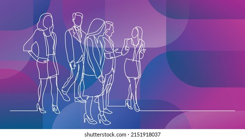 continuous line drawing of walking team of professionals talking