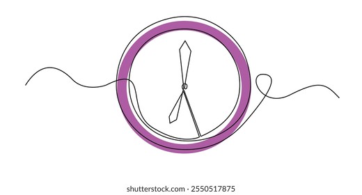 Dibujo de línea continuo de un reloj de pared. Dibujo de línea de un reloj de pared que muestra las 7 en punto. Vector de línea simple simple. Fondo blanco aislado