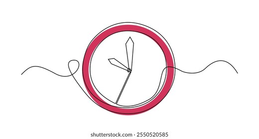 continuous line drawing of a wall clock.one line drawing of a wall clock showing 10 o'clock.simple single line vector.isolated white background