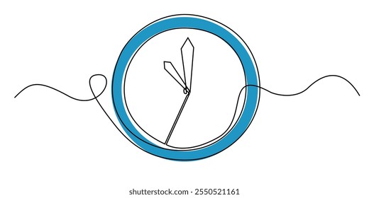 Dibujo de línea continua de un reloj de pared. Dibujo de una línea de un reloj de pared que muestra 11 en punto. Vector de línea simple simple. Fondo blanco aislado