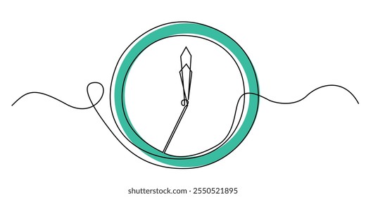 Dibujo de línea continua de un reloj de pared. Dibujo de una línea de un reloj de pared que muestra 12 en punto. Vector de línea simple simple. Fondo blanco aislado