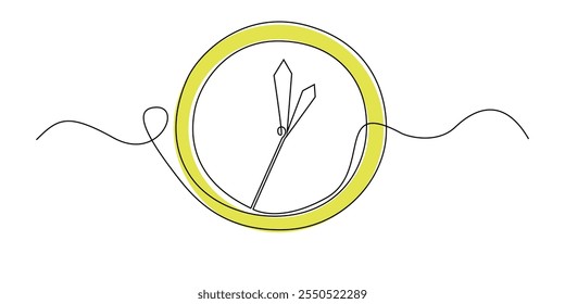 continuous line drawing of a wall clock.one line drawing of a wall clock showing 1 o'clock.simple single line vector.isolated white background