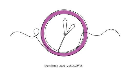 Dibujo de línea continuo de un reloj de pared. Dibujo de una línea de un reloj de pared que muestra 2 en punto. Vector de línea simple. Fondo blanco aislado