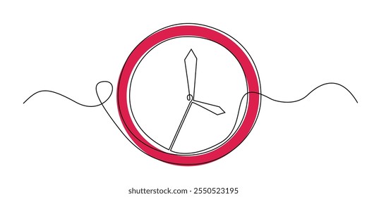 Dibujo de línea continuo de un reloj de pared. Dibujo de línea de un reloj de pared que muestra 4 en punto. Vector de línea simple simple. Fondo blanco aislado