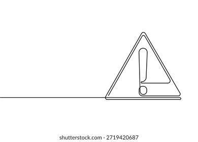 Dibujo continuo de una señal de advertencia con un signo de exclamación.