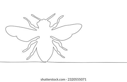 Continuous line drawing of wasp, Black and white vector minimalist illustration of insect concept