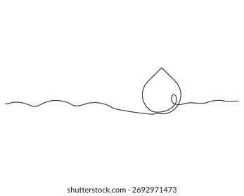 Dibujo continuo de la línea de la gota de agua, gotita del Vector, símbolo médico, aislado en fondo transparente
