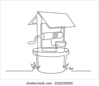 Continuous line drawing water well  Vector illustration