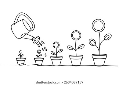  Desenho de Linha Contínuo de Planta de Água com Vetor de Árvore de Dinheiro Crescente