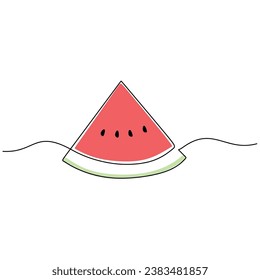 Continuous line drawing. Watermelon fruits. One outline art tropical food. Vector illustration isolated. Minimalist design handdrawn.