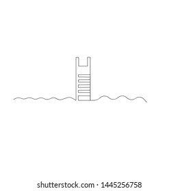 continuous line drawing of wave with swimming pool stair. isolated sketch drawing of wave with swimming pool stair line concept. outline thin stroke vector illustration
