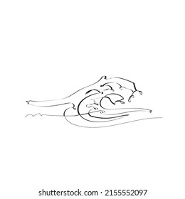 Continuous line drawing. Wavy ocean waves. Illustration icon vector