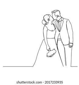 continuous line drawing wedding Line art. The characters of the husband and wife's bride and groom are married.
