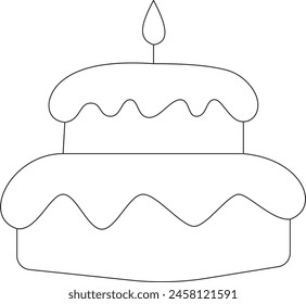 Continuous line drawing of wedding cake with two Swans . Single one line art piece of sweet food dessert