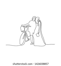 continuous line drawing wedding  couples  romantic  Vector based