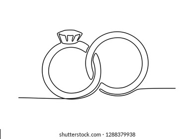 Continuous line drawing. Wedding rings. Black isolated on white background. Hand drawn vector illustration. 