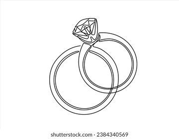 Continuous line drawing. Wedding rings. Black isolated on white background. Hand drawn vector illustration.