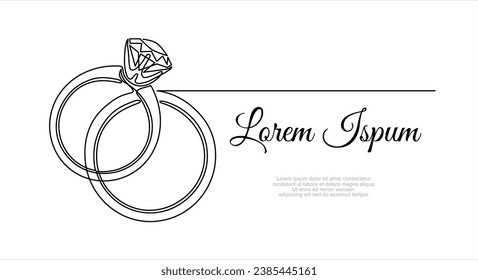 Continuous line drawing. Wedding rings. Black isolated on white background. Hand drawn vector illustration.