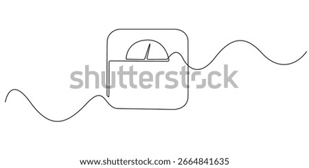 Continuous line drawing of a weighing scale, symbolizing weight, health, fitness, or diet. Minimalist design ideal for wellness, nutrition, lifestyle, or medical-related concepts and content.