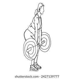 Continuous Line Drawing Weight Lifting Woman. Woman Gym. Illustration Icon Vector