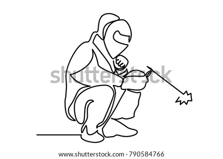 continuous line drawing. Welder working outline graphic vector.