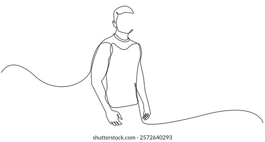 continuous line drawing of a well-built man.one line drawing of an athletic man.single line vector illustration.isolated white background