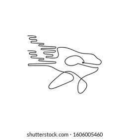 Continuous line drawing of whales. Hand drawn Vector illustration. Poster, greeting card with ocean animal in sea waves.