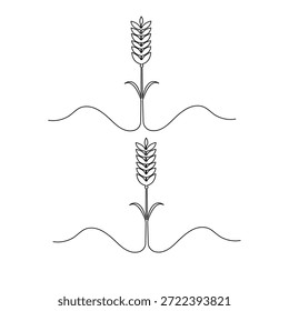 Continuous line drawing of wheat ears isolated on white background vector illustration


