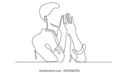 continuous line drawing of whispering man.man with whispering gesture pose.one line vector.isolated white background