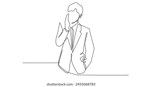 dibujo de línea continua de hombre susurrante.hombre con susurrante gesto pose.una línea Vector.fondo blanco aislado