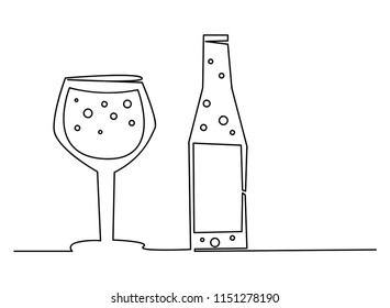 continuous line drawing of a white glass and white celebration greeting concept.