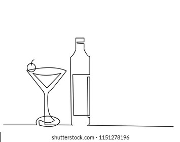 continuous line drawing of a white glass and white celebration greeting concept.