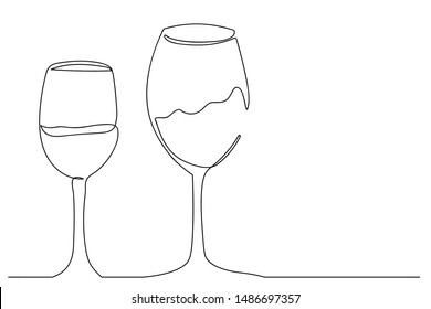 Continuous line, drawing of white, party celebration, cute glass, vector illustration