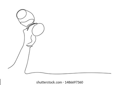 Continuous line, drawing of white, party celebration, cute glass, vector illustration