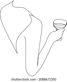 Continuous line, drawing of white, party celebration, cute glass, vector illustration